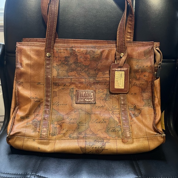 Alviero Martini Tan Map Print Laptop Bag